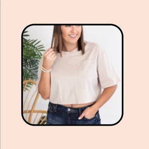 Genuine Laughter cropped taupe tee
